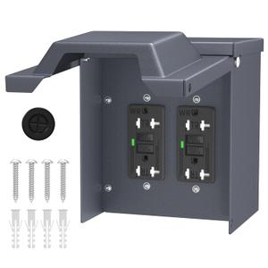 Joinfworld Outdoor Electrical Outlet Box with Dual 20 Amp WRTR GFCI Receptacles ETL Listed Waterproof GFCI Outlet Box with Cover