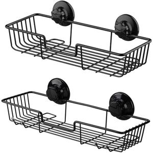 SANNO Suction Cup Shower Caddy Bathroom Caddies Storage Combo Organizer, No Damage Suction Cup,Rustproof Wire Basket for Kitchen Bathroom, Black,pack of 2