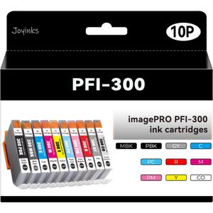 10-Pack PFI-300 Ink Cartridges Compatible for Canon PFI300 imagePROGRAF PRO 300 Priner Ink High Yield Combo Pack (MBK/PBK/C/M/Y/PM/PC/R/GY/CO)