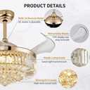 FIDGRA 42'' Fandelier Ceiling Fan with Light, Retractable Chandelier Fan, 3 Color Temperature, LED Dimmable, 6 Wind Speed, Crystal Ceiling Fan for Bedroom Living Room Dining Room-Gold