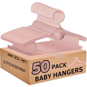 Baby Nursery Closet Hangers, 360 Swivel Hook Kids Hanger, Non-Slip Plastic Infant Hanger, 50pcs Nude Pink 11-14.5" Adjustable Baby Clothes Hangers for Girl Boy Toddler