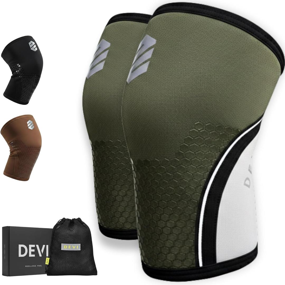 Knee Sleeves 7mm for Weightlifting, Squats, Fitness, Powerlifting, with Advanced 2025 Anti-Slip Design, Premium Neoprene, Constant Compression Brace, Gym Training Support - 1 PAIR - Men Women – DEVI (Green, Large)