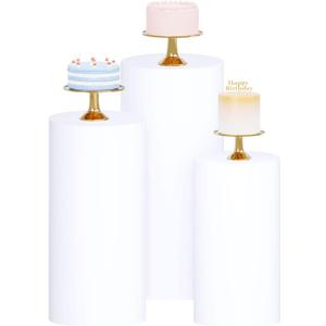 Cylinder Stand Covers White Cylinder Cover Set of 3 Cylinder Stands for Party Covers Cylinder Pedestal Cover Set Spandex Cylinder Pedestal Stand Liners for Parties Wedding Birthday Cake