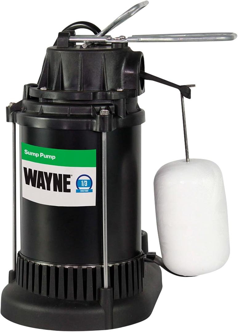 Wayne SPF33-1/3 Epoxy Coated Steel and Thermoplastic Submersible Sump Pump-Up to 3,750 Gallons Per Hour-Long Lasting and Durable Construction, 1/3 HP, No Color