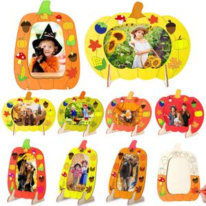 Geelin 12 Pack Thanksgiving DIY Wooden Picture Frames Fall Craft Kit Unfinished Solid Wood Pumpkin Photo Frame for Thanksgiving Christmas Party Gift, Tabletop Display DIY Activities Art Decoration