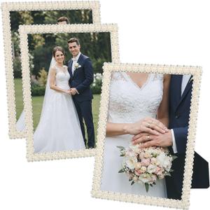 3 Pcs 8x10 Picture Frame with Pearls for Wedding Gifts, Wedding Frames for Horizontal and Vertical Decor Tabletop Display(Oval)