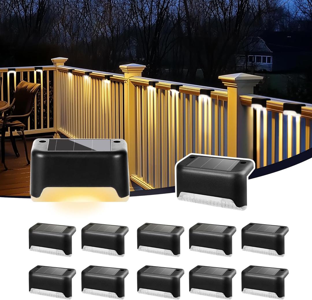 Solar Deck Lights Outdoor, Solar Step Lights Waterproof Led Lights for Outdoor Stairs, Step, Fence, Patio,Yard,Porch and Balcony(12 Pack,Warm White) (Black)