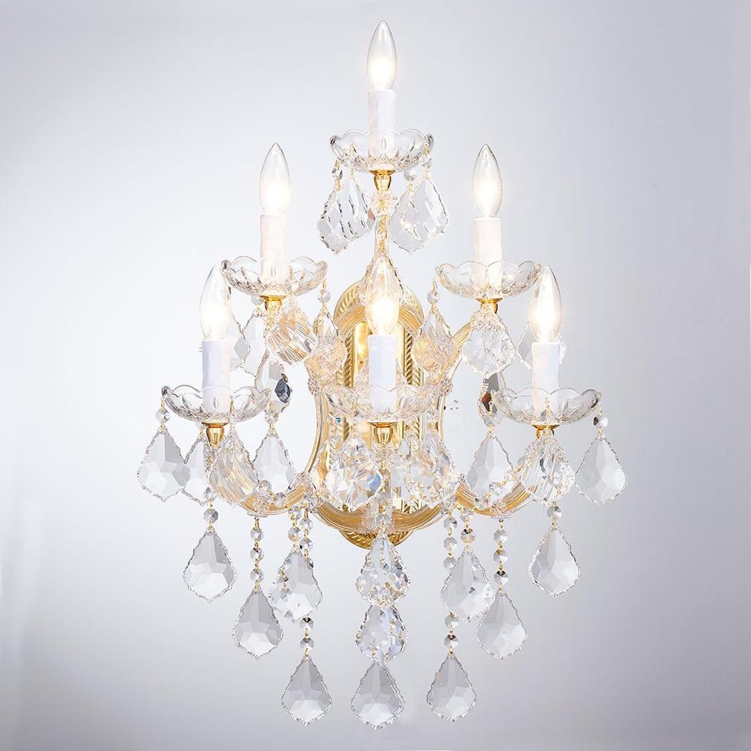Large Modern Crystal Wall Lights - 6 Lights Maria Theresa Wall Lamp Chandelier Light Fixtures, Gold Wall Mounted Sconce for Hotel, Living Room, Hall, Lobby