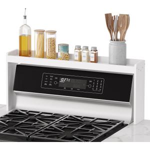 SpaceAid Bamboo Over the Stove Spice Holder Shelf, 31.5" Kitchen Organizer Stove Spice Top Rack, 11.6" Height Countertop Storage, Over Oven Back Sink Organization Shelf, White (Large)