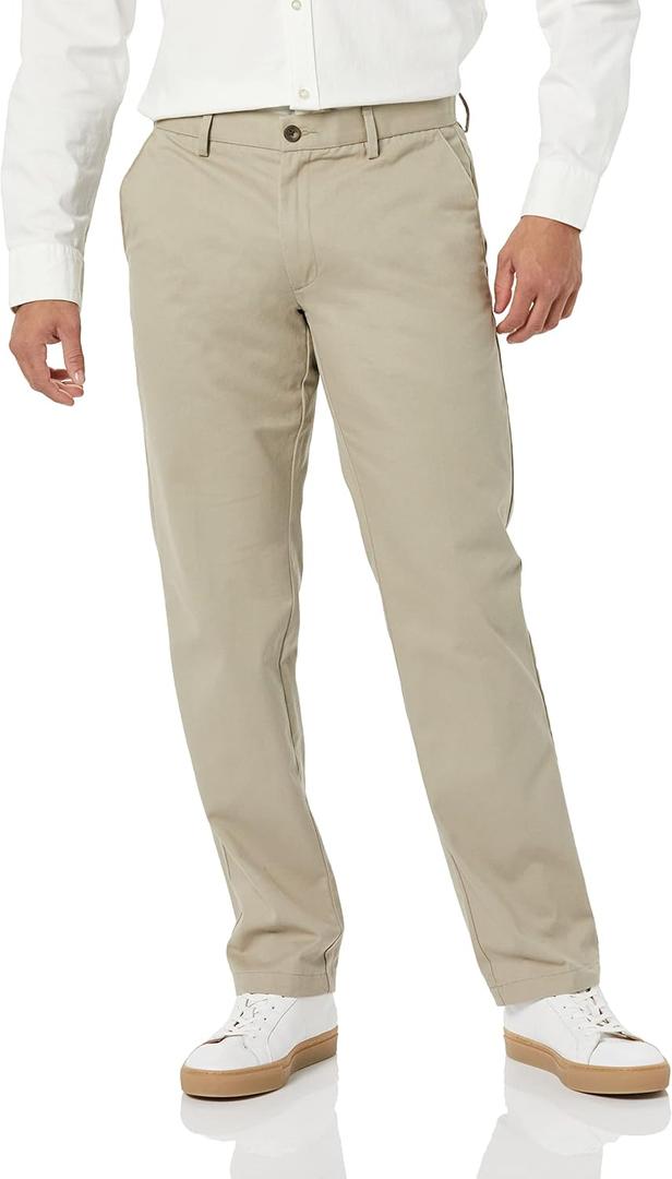 Amazon Essentials Mens Straight-Fit Wrinkle-Resistant Flat-Front Chino Pant (31W x 34L, Khaki Beige)