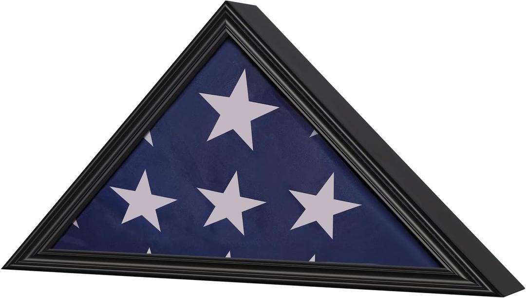 Military Flag Display Case for Burial Flag - Fits a Folded 5' x 9.5' Flag Military Flag Box - Wooden Frame with Glass with Wall Mount - Flag Display Case for Burial Flag Black