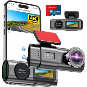 Dash Cam 4K Front, Built-in WiFi Dash Camera for Cars, 1.47''IPS Screen Mini Dashcam with APP, 170Wide Angle, 24H Parking Monitor, Night Vision, WDR, G-Sensor, with 64G SD Card, Support 256GB Max