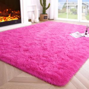 Noahas Fluffy 4x6 Hot Pink Rugs for Bedroom Girls,Shaggy Kids Rug,Thick Shag Throw Carpet,Soft Non-Slip Dorm Nursery Area Rugs for Living Room Home Decor Aesthetic (4' x 5'3" (Rectangular))