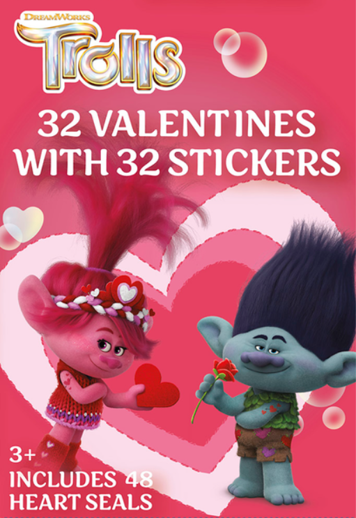 Trolls 32 Valentines With 32 Stickers 3 Pack