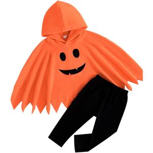 XFGLCK Toddler Kids Girls Boys Halloween Costume Hooded Ghost Cloak +Black Pant Funny Cosplay Outfit (4-5 Years, Orange)