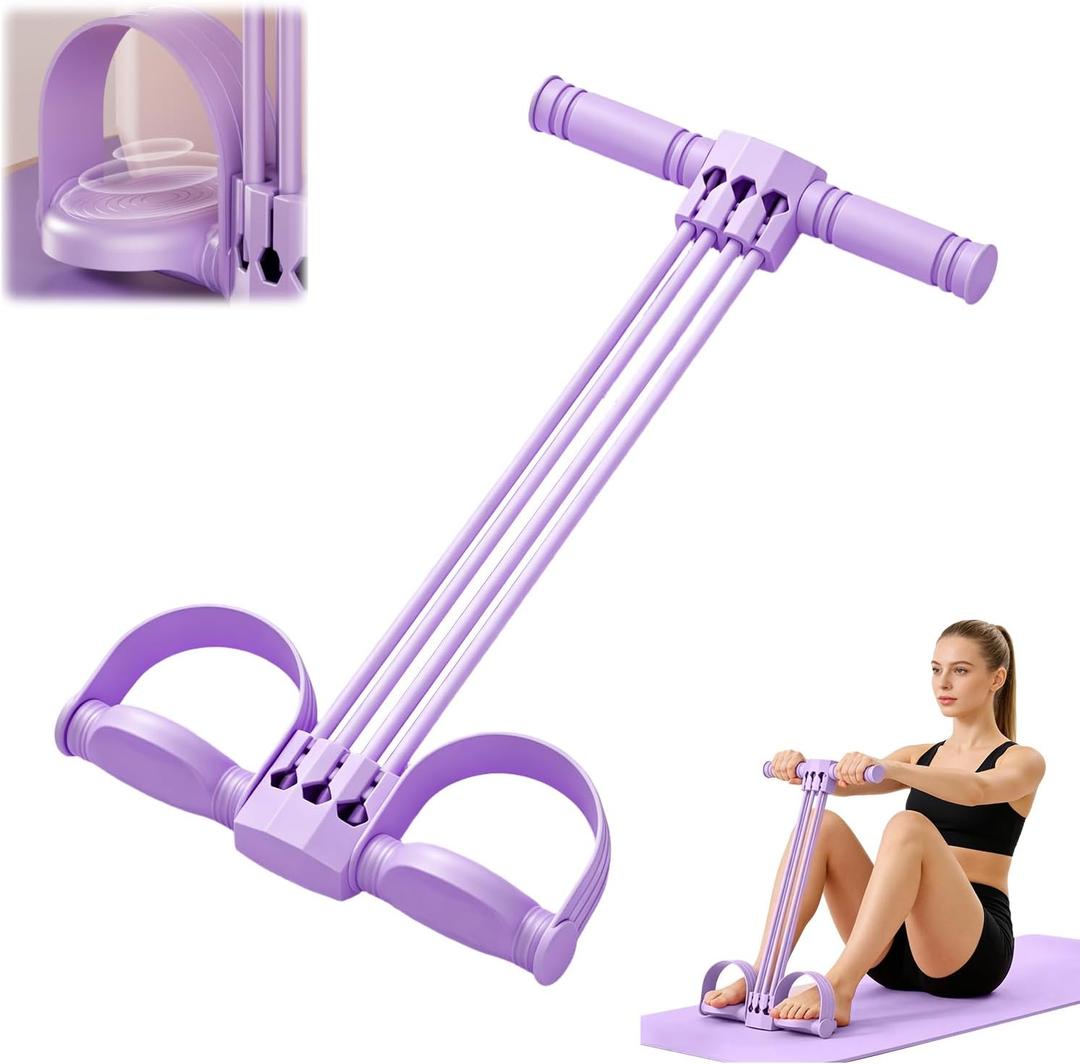 Upgraded Pedal Resistance Bands with Handles, 6-Tube Multifunction Stretching Workout Band for Abdomen Waist Arms Legs Training, Exercise Bands for Women (Purple)