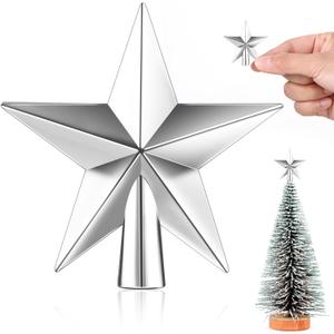 Hanaive Valentines Tree Topper Mini Star Small Treetop for Christmas Tree Star Ornaments Decorative for Home Xmas Holiday Party(Silver,1.77 Inch,Plated)
