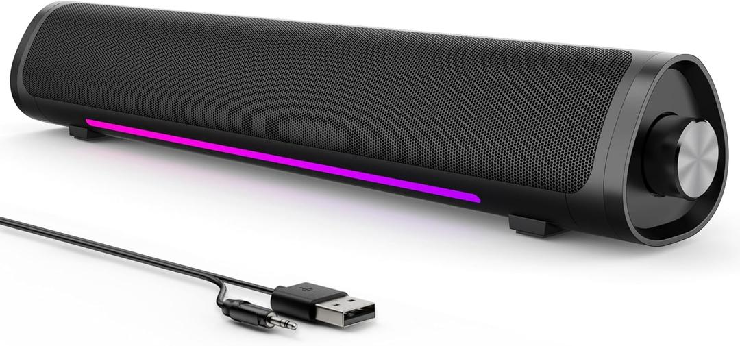 Computer Speakers for Desktop PC, Gaming PC Sound Bar, Plug and Play - USB Power with 3.5mm Audio, RGB Gradient Lighting, One-knob Control, for Computers/Laptops/Monitors