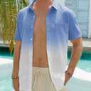 Mens Linen Shirts Gradient Short Sleeve Casual Shirts Button Down Shirt Beach Summer Wedding Vacation Shirt for Men (Blue, M)