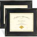2 Pack 15x18 Black Gold Color Document Frame for 11x14 Diploma/Certificate/Picture, Includes Double Mat and UV Protection Acrylic (Black Over Gold Double Mat)