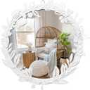Blue Page Decorative Round Mirror for Wall Decor, White Floral With Flower Frame, Framed Circle Wall Mounted, Accent Iron Circular for Bathroom Sink Hallway Entryway (20"L x 20"W)