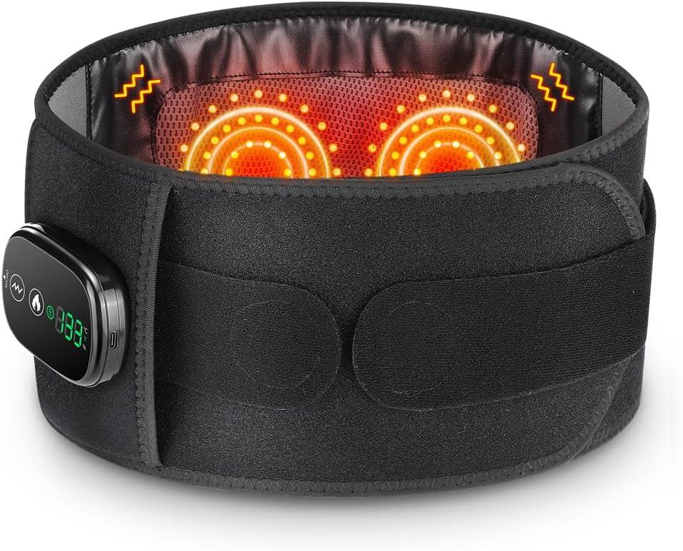 Cordless Heating Pad with Massager, Back Brace Heating Pad for Back Pain Relief, Heated Back Support Belt with 3 Heating & Vibration Modes, Rechargeable Low Back Massager for Women Men (Black)