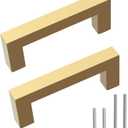 Cabinet Pulls Gold Cabinet Handles Square Drawer Pulls, 2 Pack 3 Inch Stainless Steel Kitchen Door Cupboard Cabinet Handles, Drawer Hardware Handles, 76mm Hole Centers
