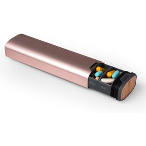 7 Day Weekly Pill Organizer by mbarc - Premium Stylish Aluminum and Wood Large Capacity Pill Box for Supplements, Pills, Vitamins and Medicine. (Satin Rose)