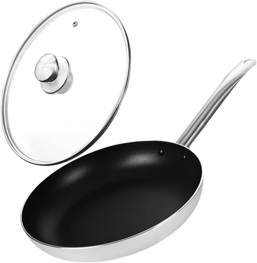 Nonstick Frying Pan, Professional Aluminum Skillet (Pan with Lid 11 inch)