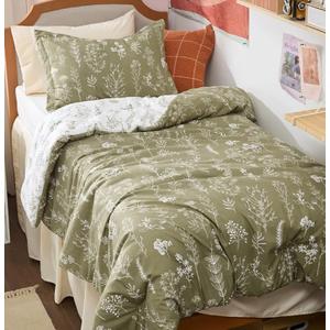Bedsure Twin/Twin XL Comforter Set - Olive Green Bed Set, 2 Pieces Cute Floral Bedding, 1 Soft Reversible Botanical Flowers Comforter and 1 Pillow Sham
