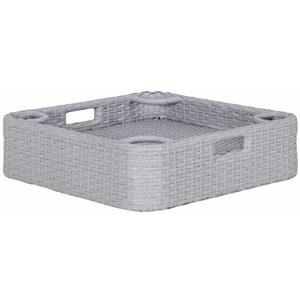 for Grey 24 in. x 24 in. Floating Tray for Pool Wicker Serving Table Aluminum Frame Breakfast Tray for Swimming Pool