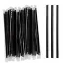 Concession Essentials Jumbo 7.75" Tall Black Wrapped Standard Plastic. Pack of 1000 Count. Black - Wrapped Straws.