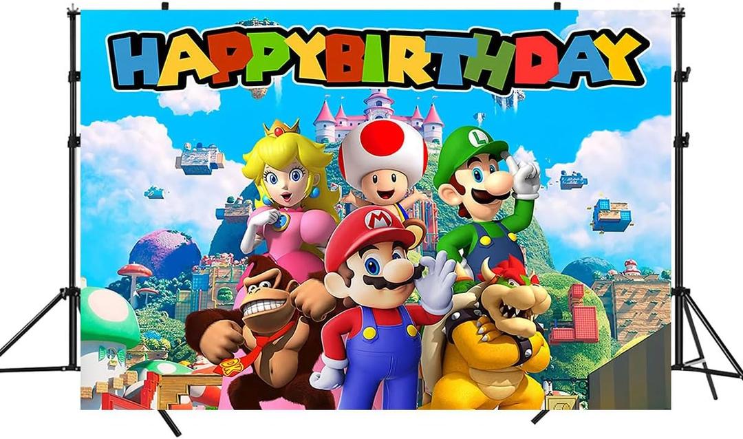 Mario Backdrop,Mario Birthday Party Banner Background for Photography Children Birthday Party Decoration Supplies, Multicolor, (5x3ft)