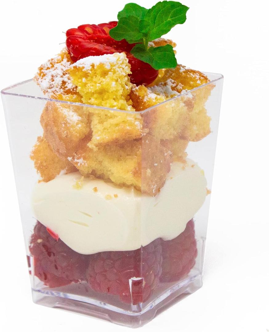 50 Pack 4 oz. Square Small Plastic Dessert Cup Hermes Professional-Grade Recyclable Transparent Disposable Party Cup for Parfait Desserts, Appetizers, and Events CMJJ