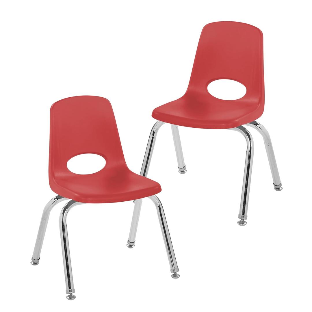 FDP 12" School Stack Chair, Stacking Student Seat with Chromed Steel Legs and Swivel Glides; for Classroom, Homeschool or Learning Space - Red (2-Pack), 14333-RD