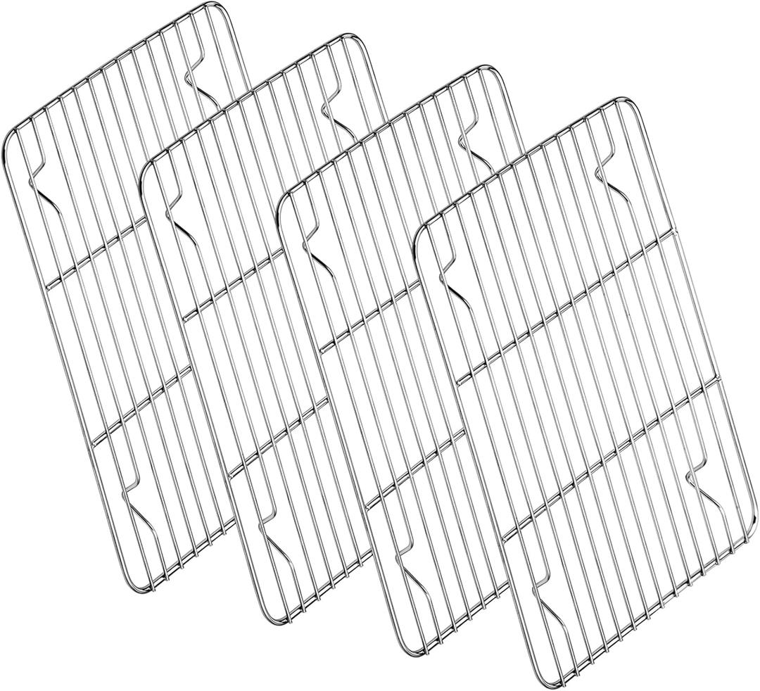 P&P CHEF Baking Cooling Rack Set for Cooking Roasting, 4-Piece Stainless Steel Wire Racks for Oven Use, Healthy & Dishwasher Safe, Rectangle, 11.6 Inch