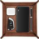 SITHON Valet Tray Desktop Storage Organizer – Premium PU Leather Catchall Bedside Vanity Tray Nightstand Caddy Holder for Remote Controller, Keys, Phone, Wallet, Coin, Jewelry, Brown