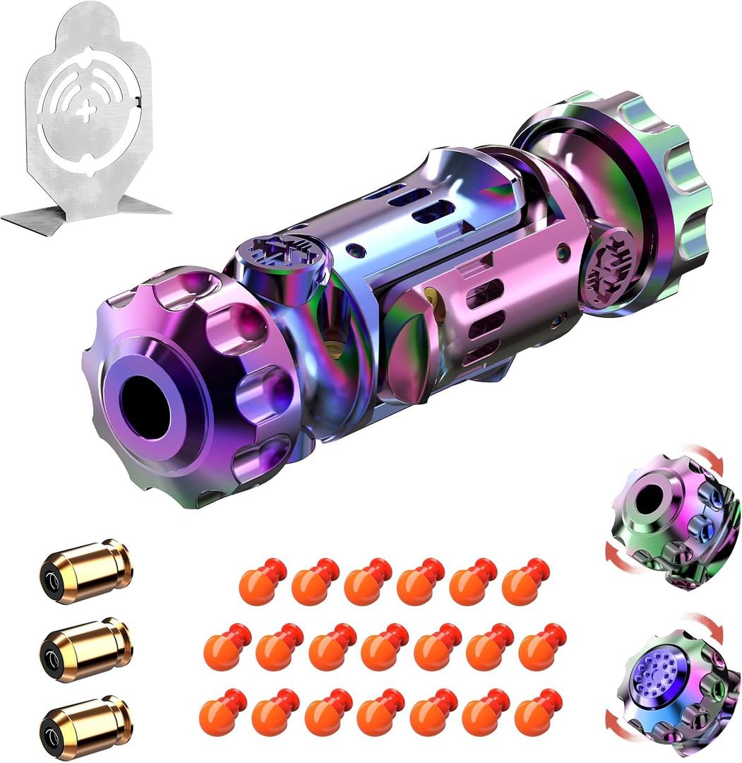 4 in 1 Fidget Gun Metal Toy Shoot+ Spinner+ Ratchet+ Slider Finger Fidget Toys for Adults EDC ADHD Focus Anxiety Stress Relief Boredom Office Cool Executive Desk Toy (Colorful) (Multicolored)