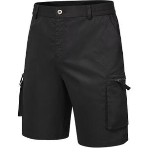QPNGRP Men's 9" Inseam Stretch Waist Zipper Cargo Shorts with 6 Pockets (Black)