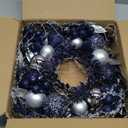 16 in. Unlit Christmas Wreath Blue Door Wreath Handcrafted with Artificial Eucalyptus Berries Ornaments for Farmhouse Holiday Thanksgiving Christmas Decoration