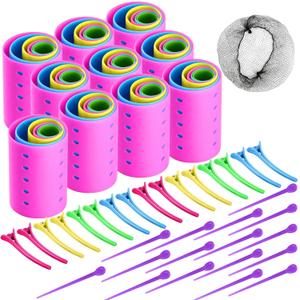 141 Pcs Hair Rollers Set Include 60 Plastic Hair Rollers with 60 Pins, 20 Duck Teeth Clips - Hairdressing Curlers Tools for Men and Women DIY Styles (Random Color)