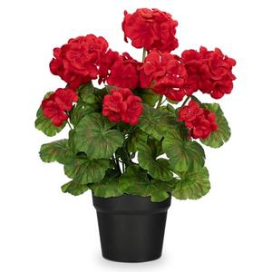 Briful Artificial Geranium Potted Plant – 16” Tall, Realistic Silk Flowers with Vibrant Green Leaves, Red Geraniums Fake Flowers for Outdoors Valentine's Day Home Décor, Farmhouse Office Tables Decor