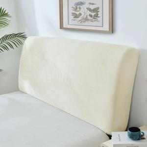 CAMZ Velvet Bed Headboard Slipcover Full Queen California King, Stretch Bed Headboard Cover Soft Dustproof Protector Cover for Bedroom Decor Rice White, Queen Headboard Length (59"-67")