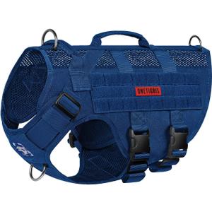 OneTigris Tactical Dog Harness for Dogs, Mesh Design Service Dog Vest Breathable Military Dogs Molle Vests with Handles, Harness for Walking Hiking Training (Blue, S)
