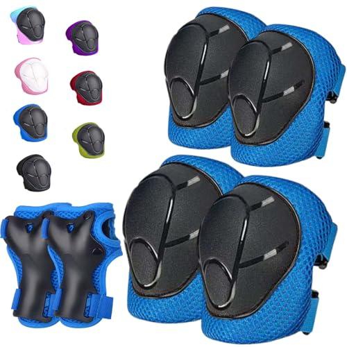 HocIece Kids/Youth Knee Pads for Kids 3-14Years Boys Girls 6 in 1 Kids Protective Gear Set Adjustable for Skating Cycling Bike Rollerblading Scooter Roller Skates
