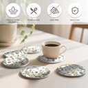 Cute Coasters for Drinks, Vintage Flora Coasters Set of 6, Plant Flowers Round Absorbent Ceramic Stone Coaster with Cork Base, Vintage Outdoor Coster Modern Cool Floral Tea Cup Boho Coaster, 4 inches