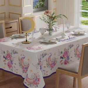 XCHI Watercolor Moons Flowers Stars Ramadan Kareem Tablecloth Rectangle Table Cloth Table Covers for Indoor Dining Home Party Decorations 60x84 Inch