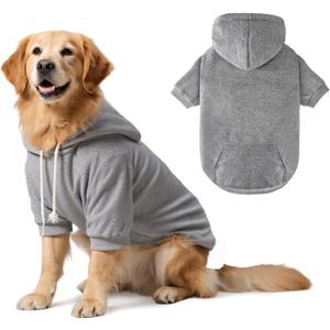Dog Basic Hoodie Soft Dog Clothes Cold Weather Sweaters for Medium Large Dogs Cozy Fabric Warm Sweatshirt with Leash Hole for Boys (Grey, X-Large (35-55 lbs))