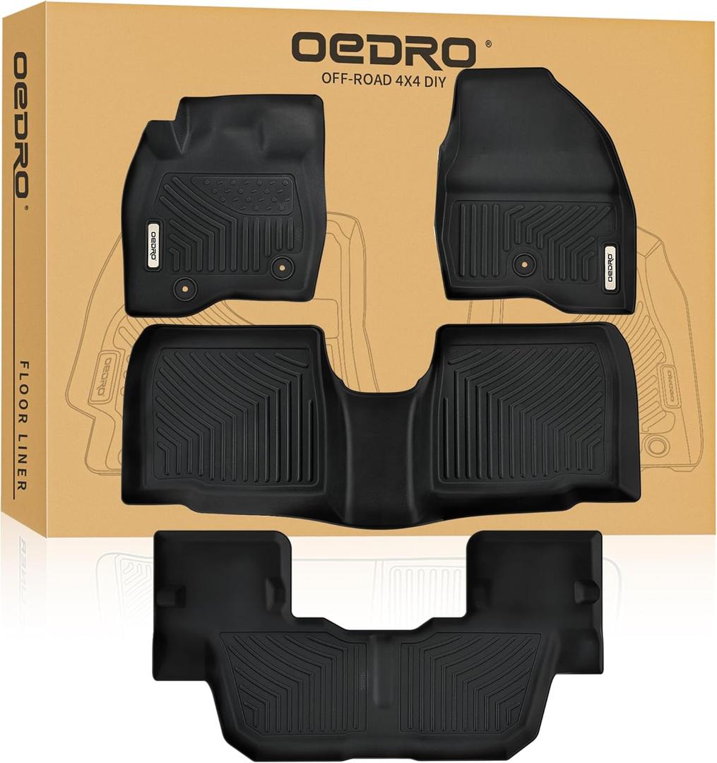OEDRO Floor Mats Fit for 2015-2019 Ford Explorer Without 2nd Row Center Console, TPE All Weather Car Mats Accessories Includes 1st 2nd and 3rd Row Full Set Liners