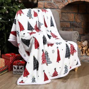 WovWeave Christmas Sherpa Throw Christmas Tree Fleece Blanket 50 x 60 Inch Winter Xmas Plaid Tree Reversible Microfiber Blanket Holiday Decorative Soft Ultra Blankets for Gift Couch Bed (Red)